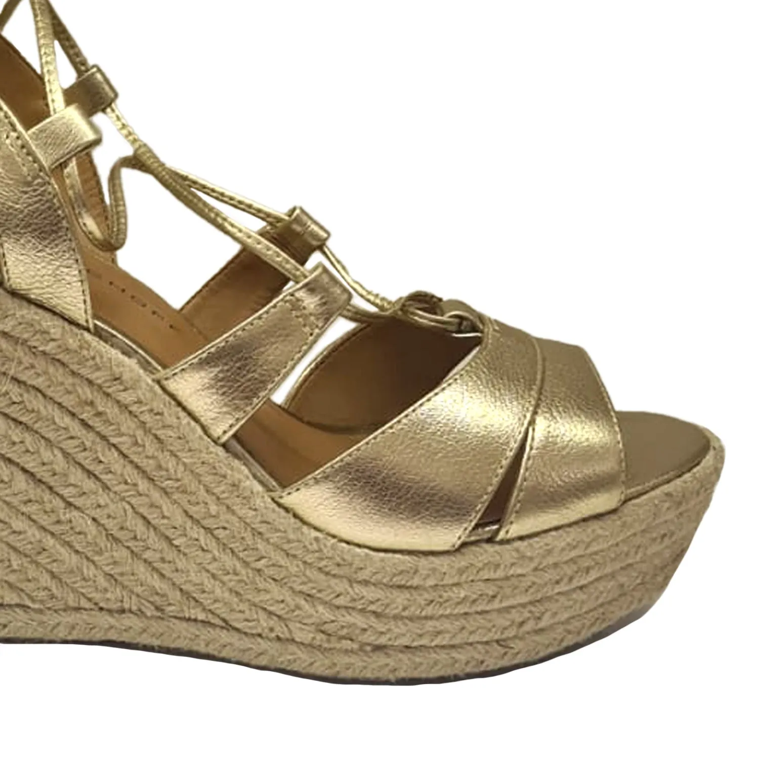 Anabela Gold Leather Wedge Sandal