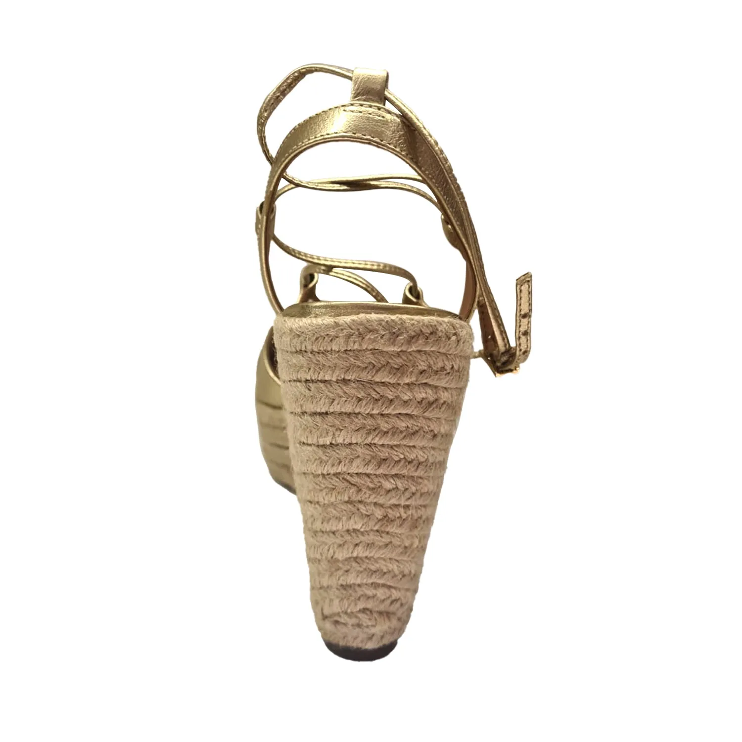 Anabela Gold Leather Wedge Sandal
