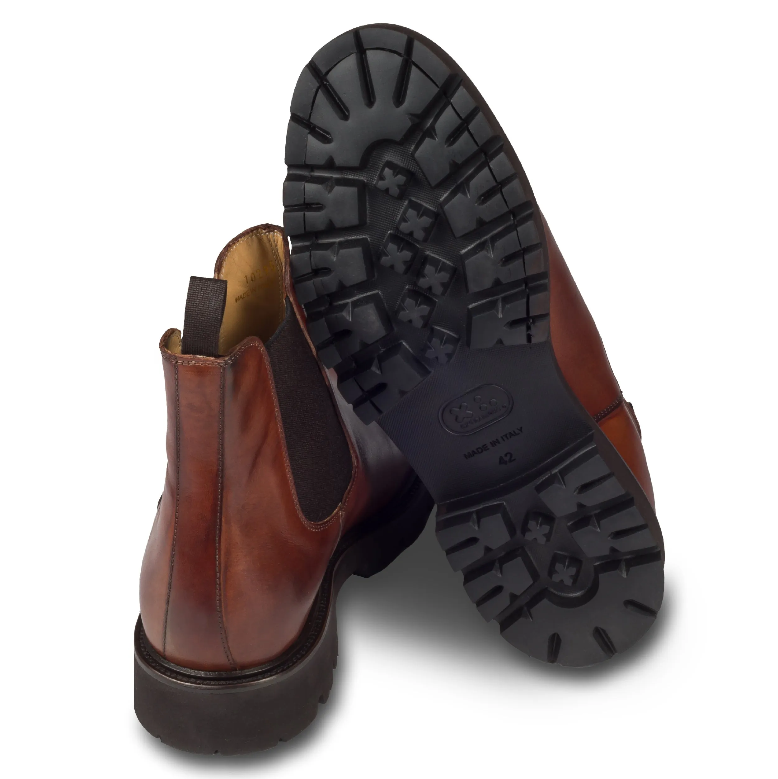BRECOS Chelsea Boots für Herren braun, Kalbsleder - Gummisohle, handgefertigt & durchgenäht | SALE %