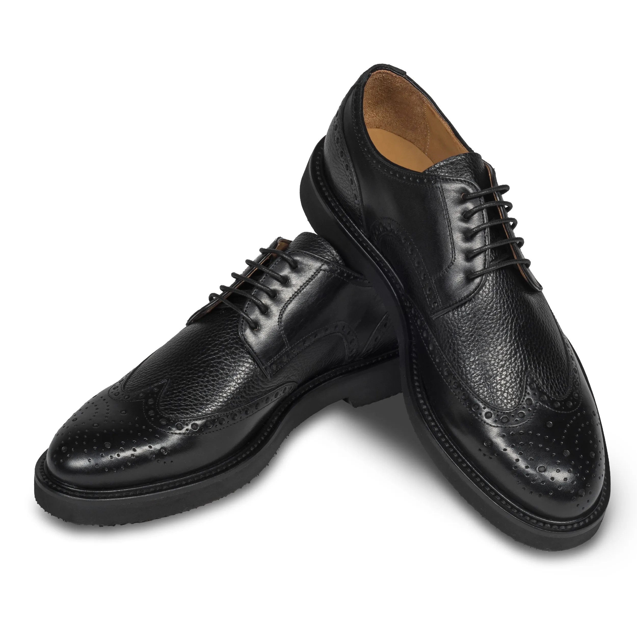 BRECOS Schnür-Halbschuh Budapester-Stil schwarz, Vibram-Sohle, Kalbsleder durchgenäht