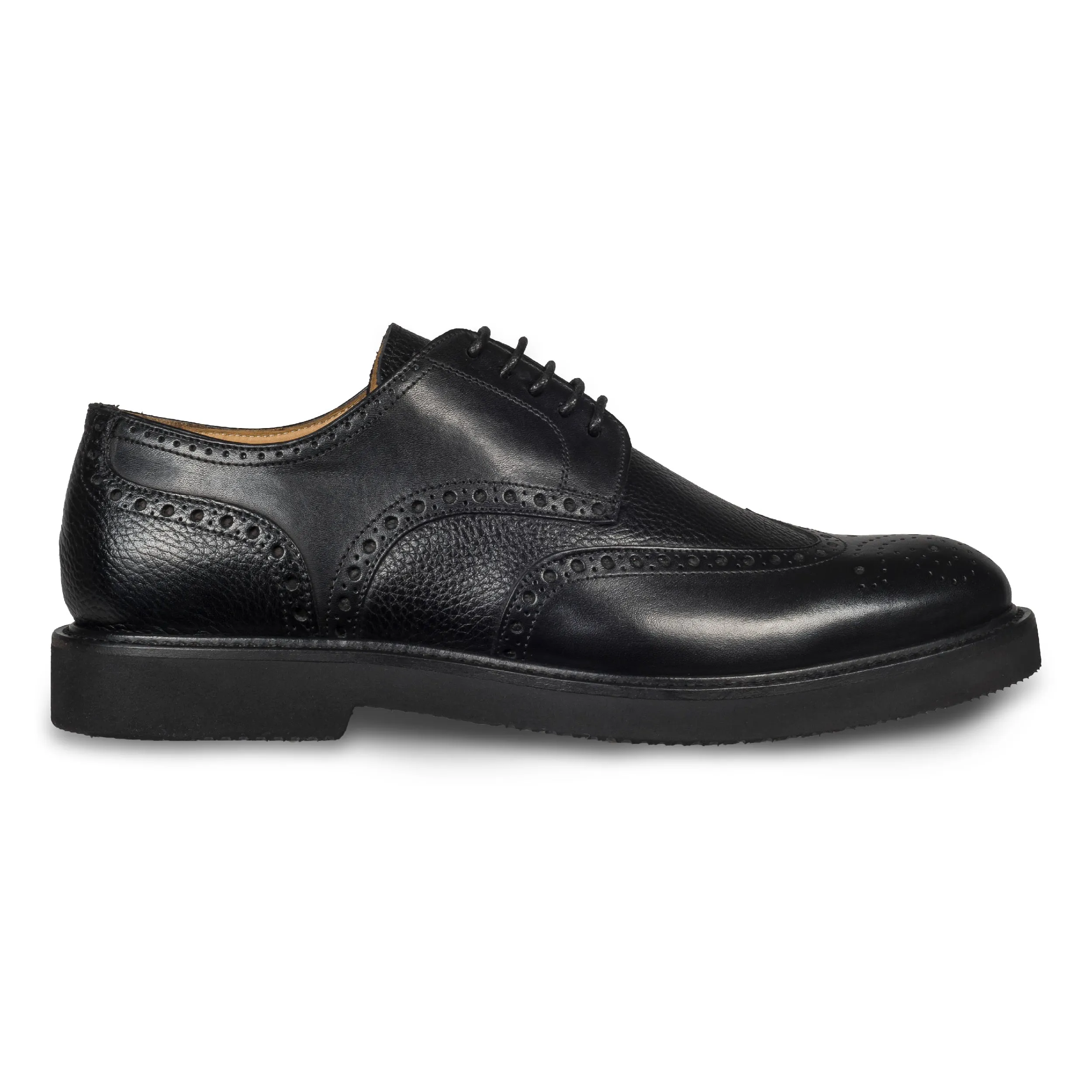 BRECOS Schnür-Halbschuh Budapester-Stil schwarz, Vibram-Sohle, Kalbsleder durchgenäht