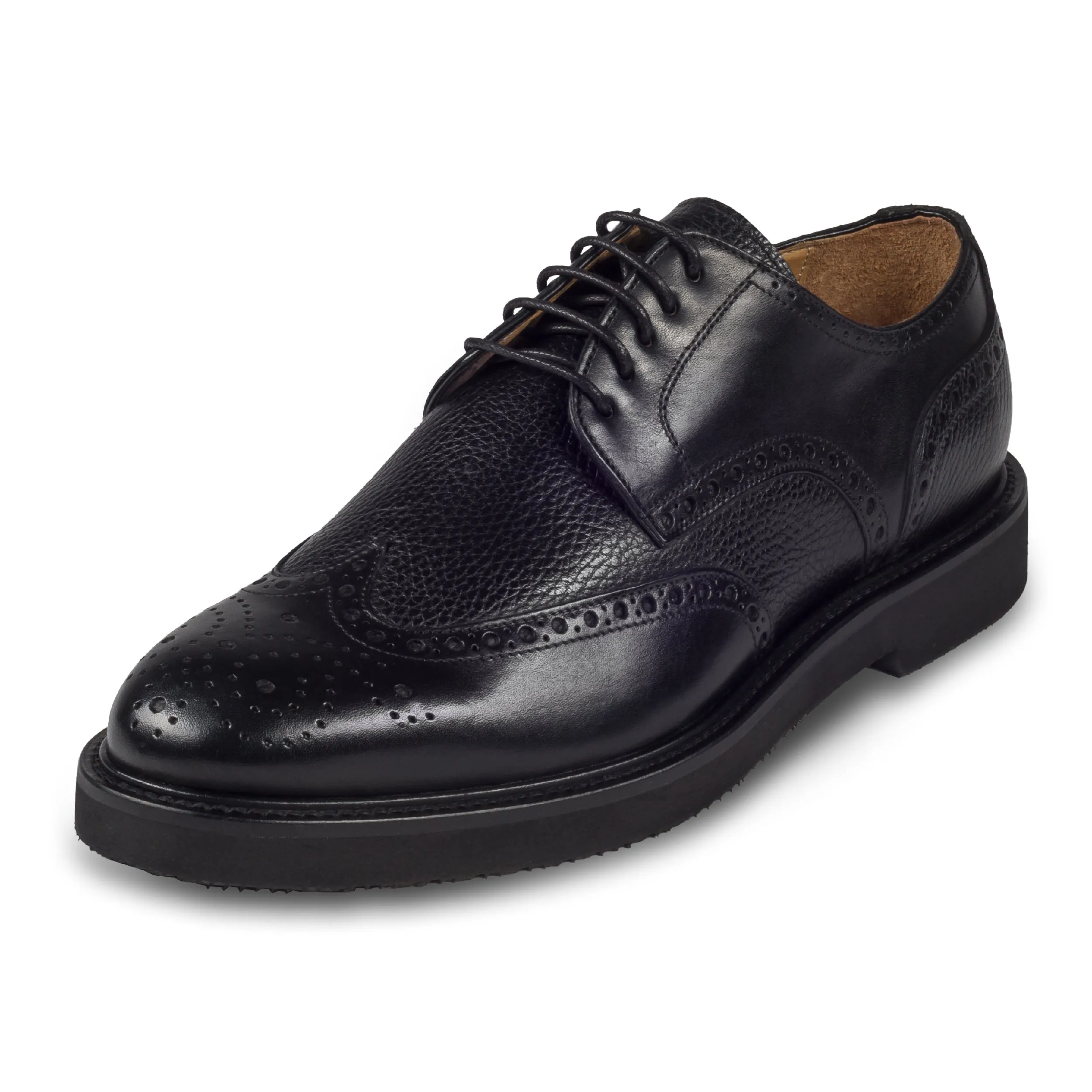 BRECOS Schnür-Halbschuh Budapester-Stil schwarz, Vibram-Sohle, Kalbsleder durchgenäht