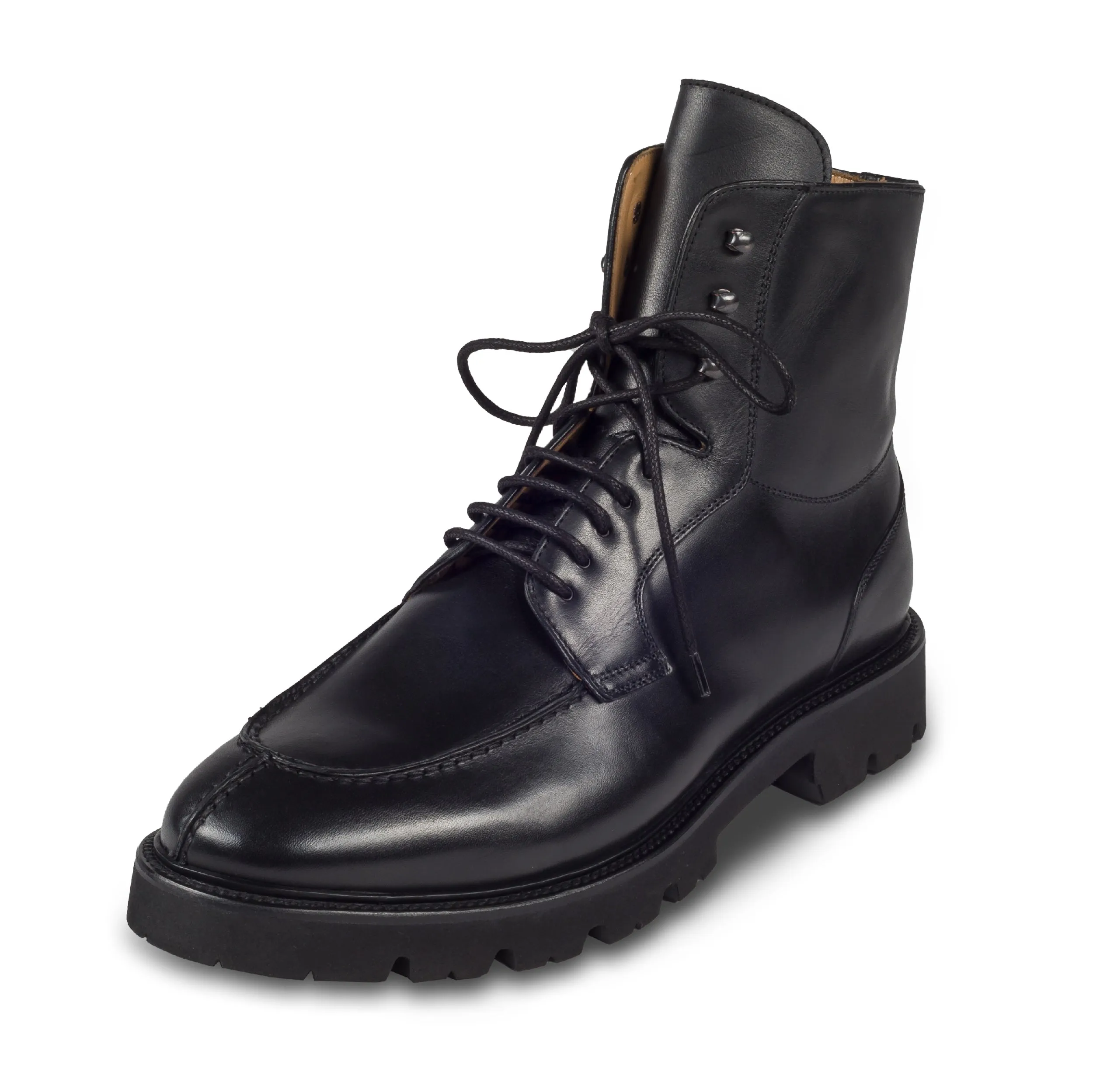 BRECOS Schnürstiefelette Herren mit Reißverschluß, schwarz - Kalbsleder, Split-Toe Derby, durchgenäht | SALE %