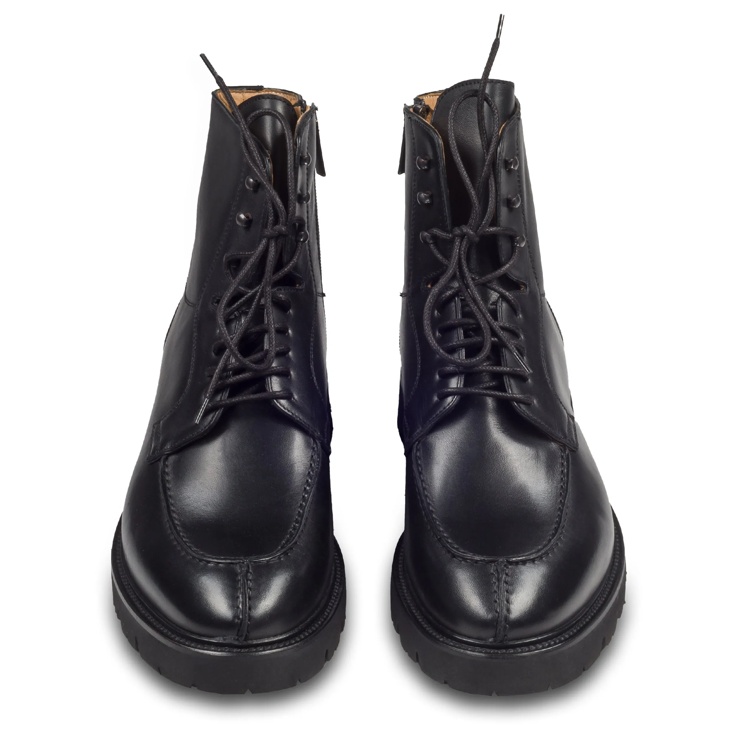 BRECOS Schnürstiefelette Herren mit Reißverschluß, schwarz - Kalbsleder, Split-Toe Derby, durchgenäht | SALE %