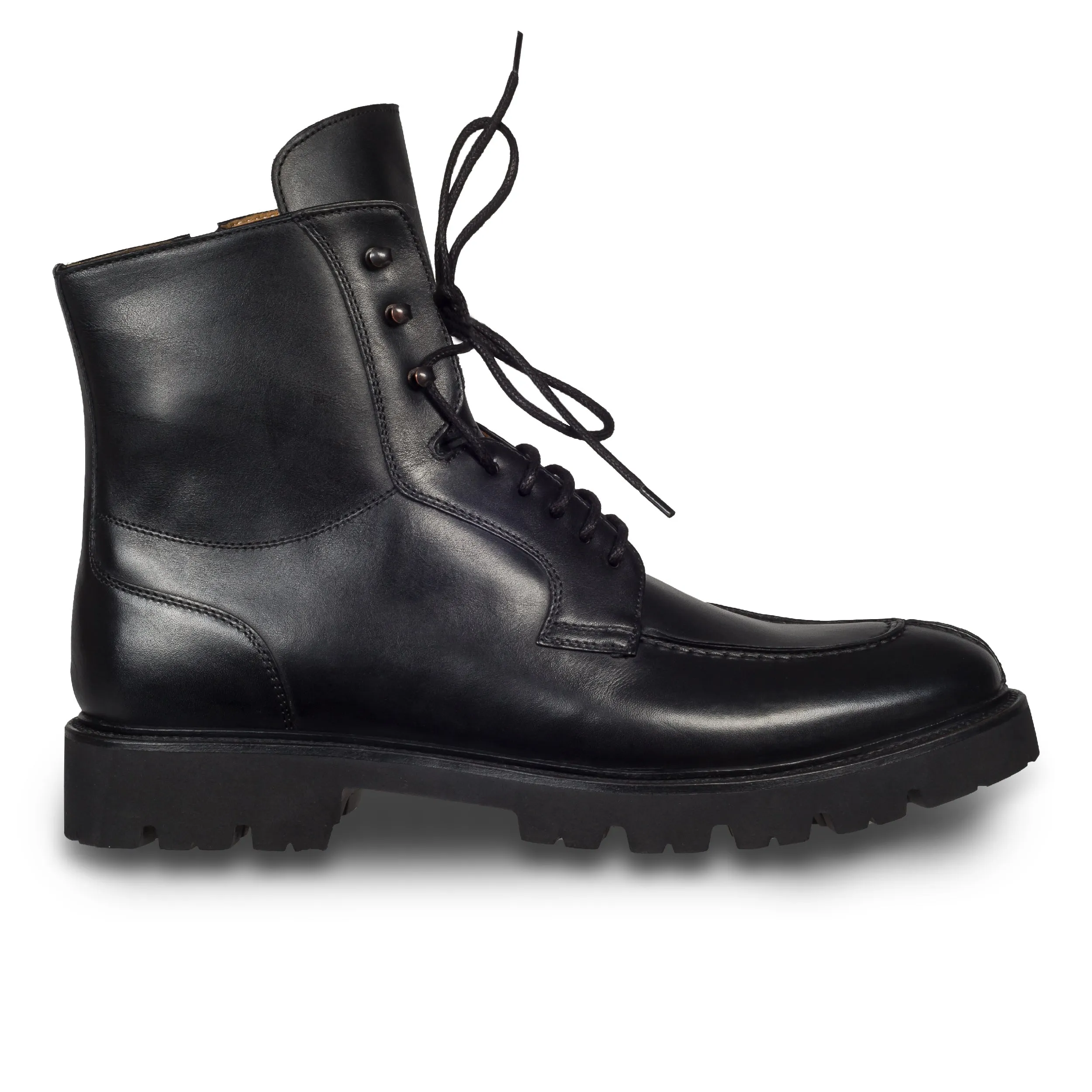 BRECOS Schnürstiefelette Herren mit Reißverschluß, schwarz - Kalbsleder, Split-Toe Derby, durchgenäht | SALE %