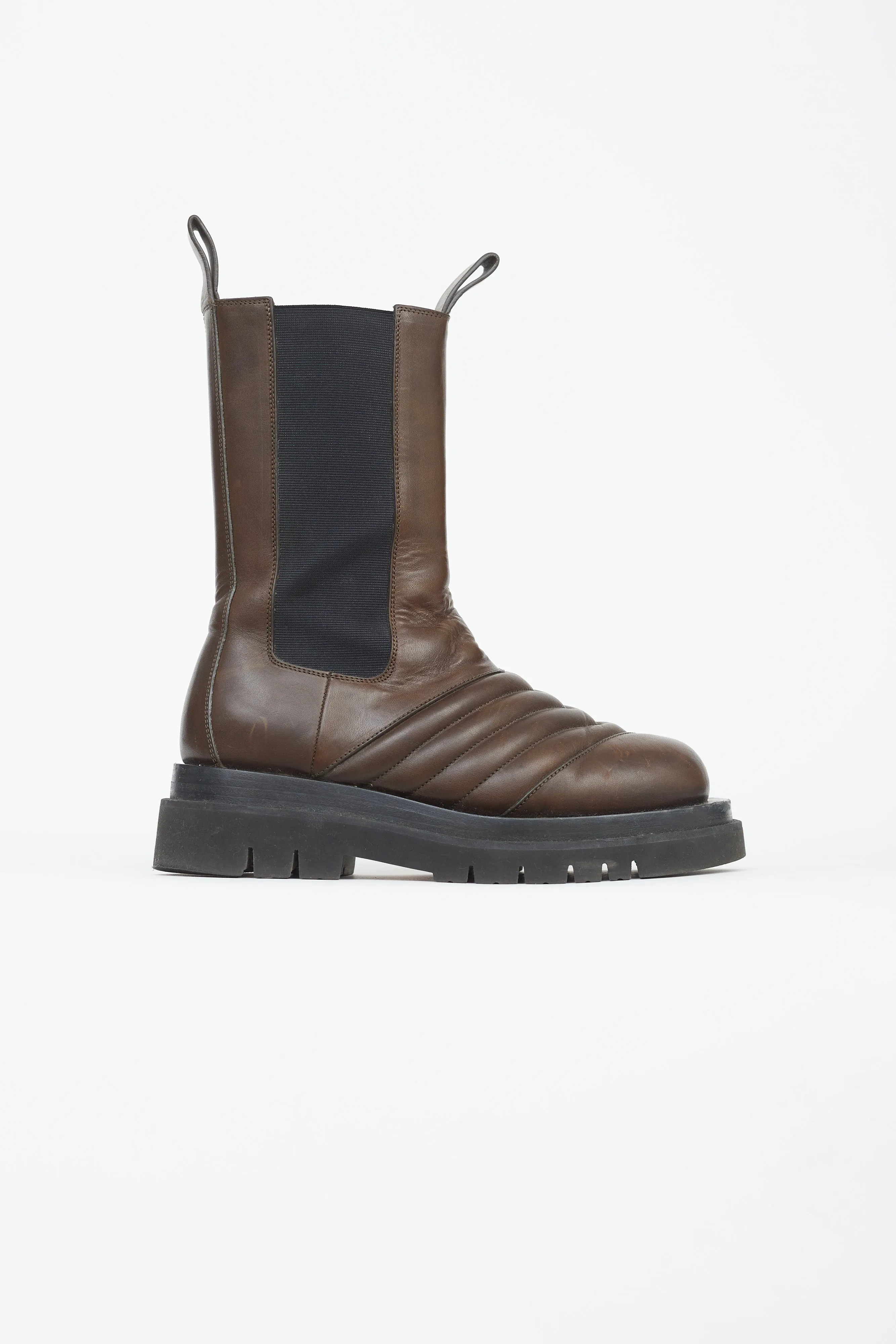 Brown Chevron Quilted Chelsea Boot