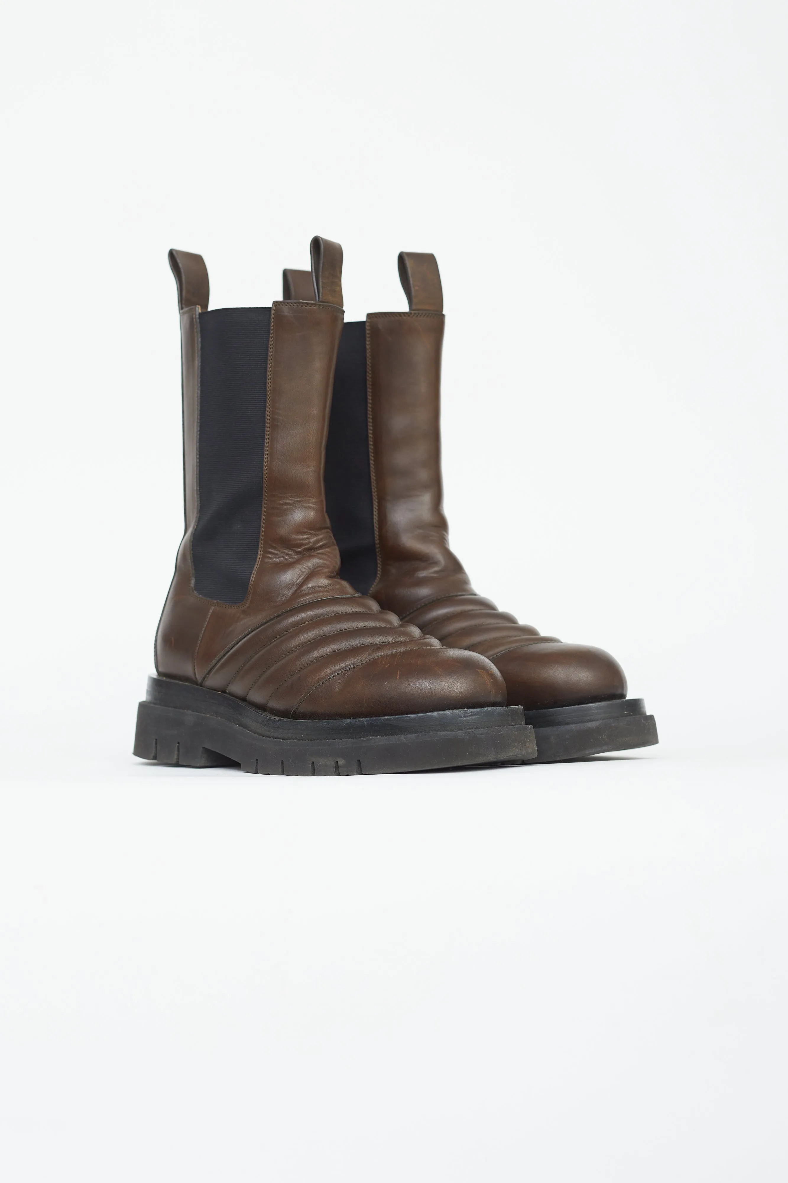 Brown Chevron Quilted Chelsea Boot