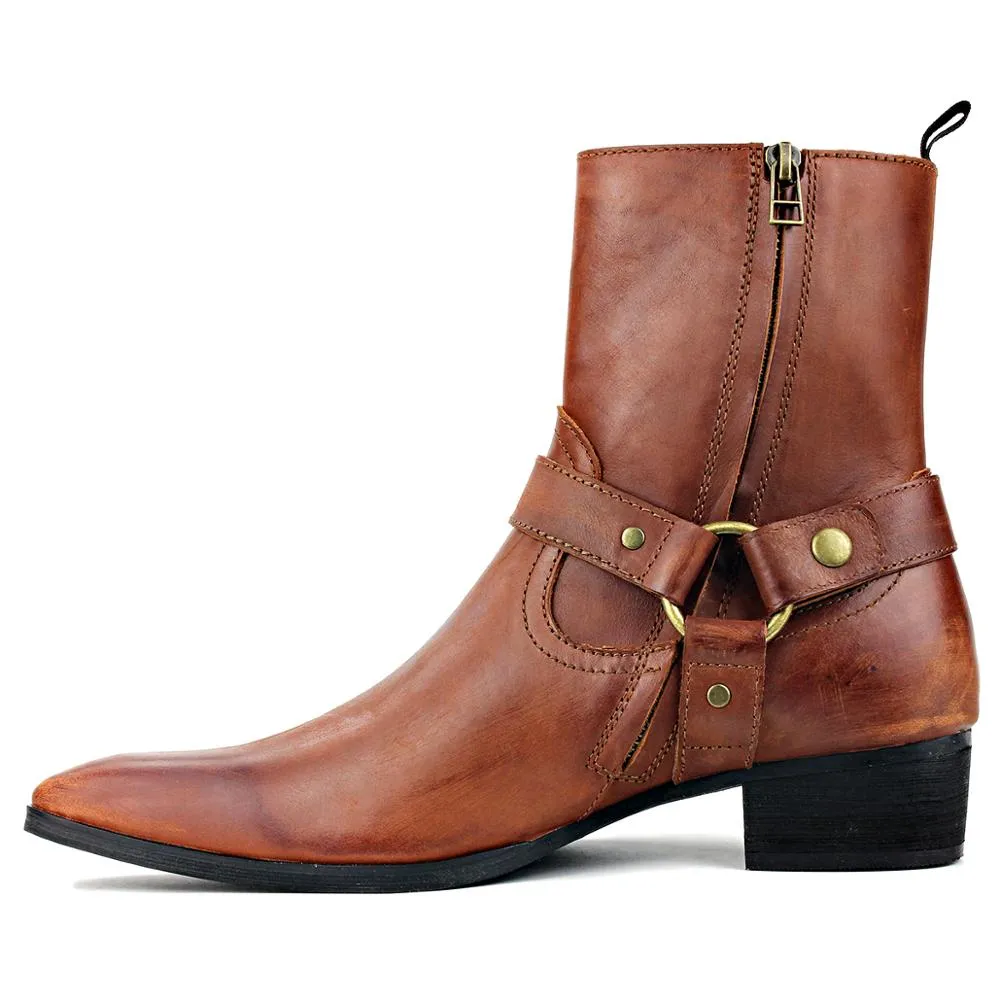 Calfskin Zipper-up High Heel Chelsea Boots