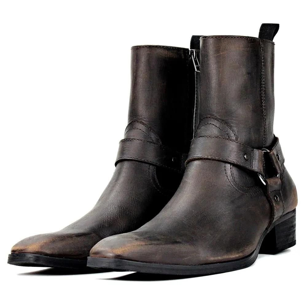 Calfskin Zipper-up High Heel Chelsea Boots