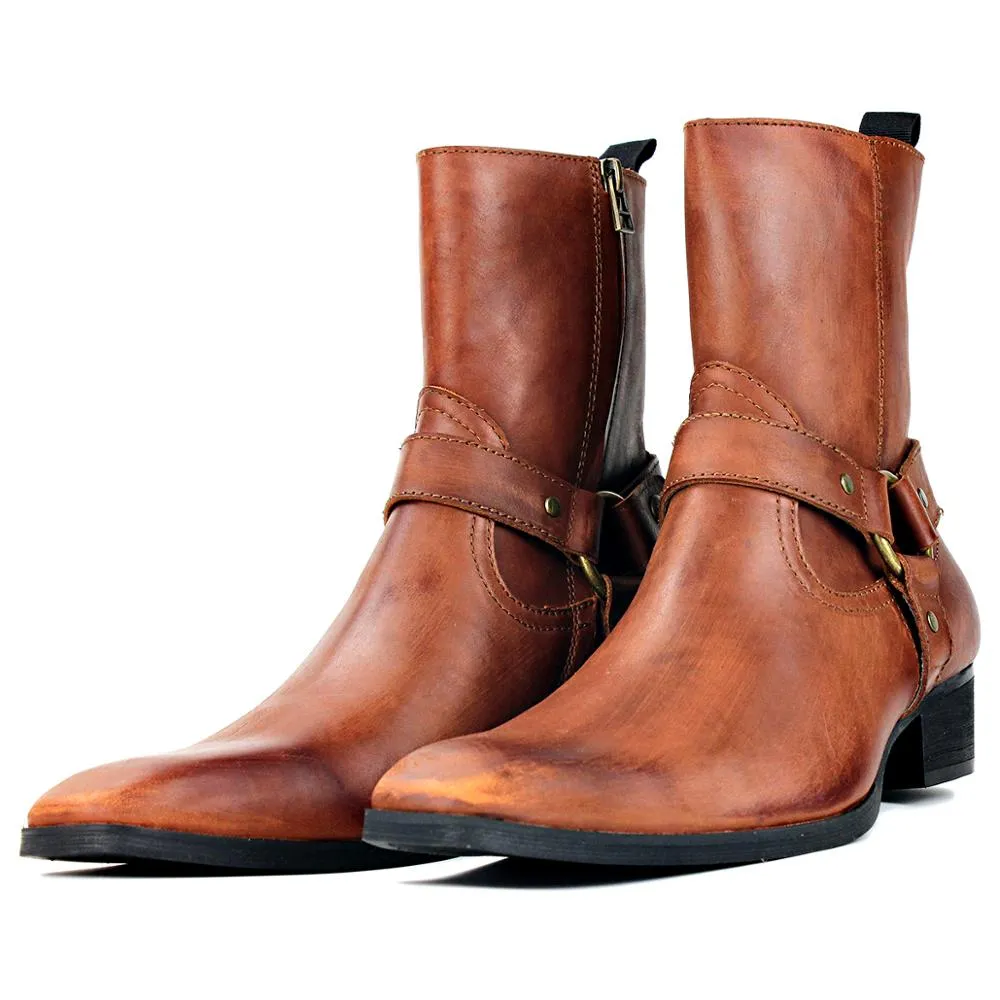 Calfskin Zipper-up High Heel Chelsea Boots