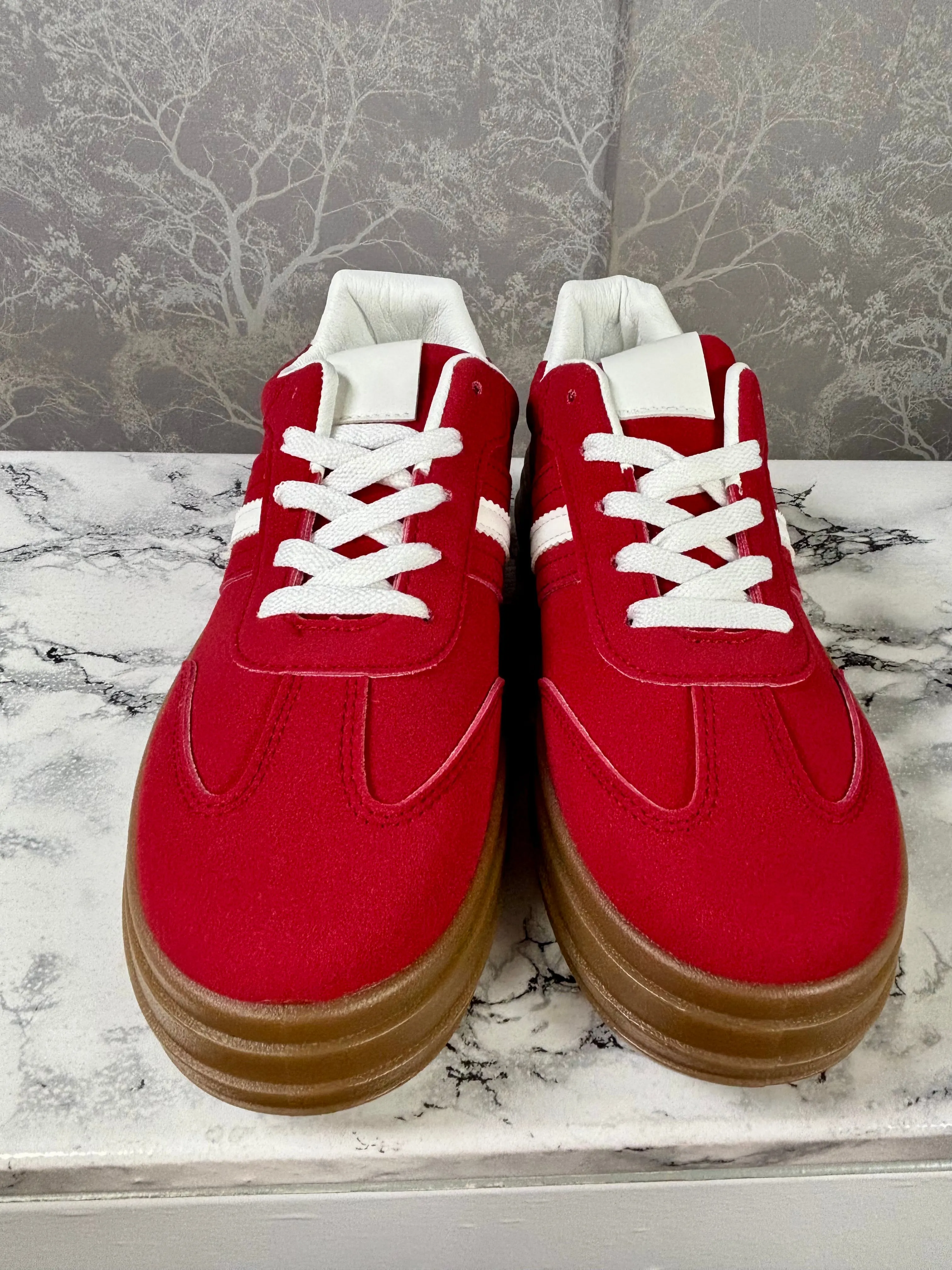 Chloe Side Stripe Lace Up Platform Trainers Red