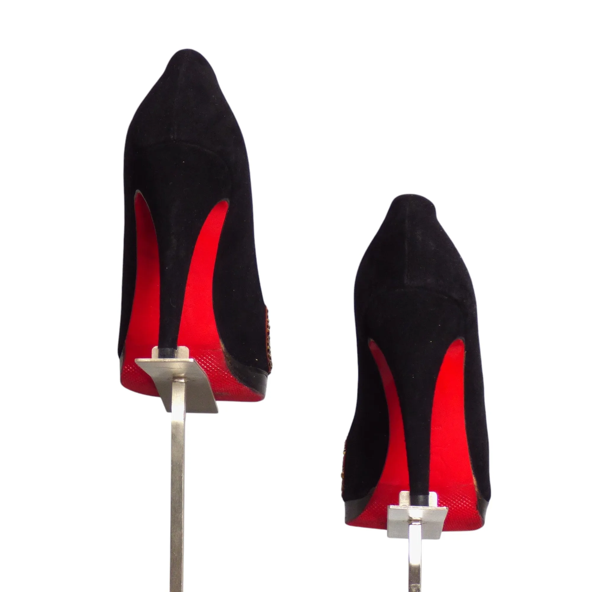 CHRISTIAN LOUBOUTIN- 2018 Black & Gold Rhinestone "Love" Pumps, Size 38