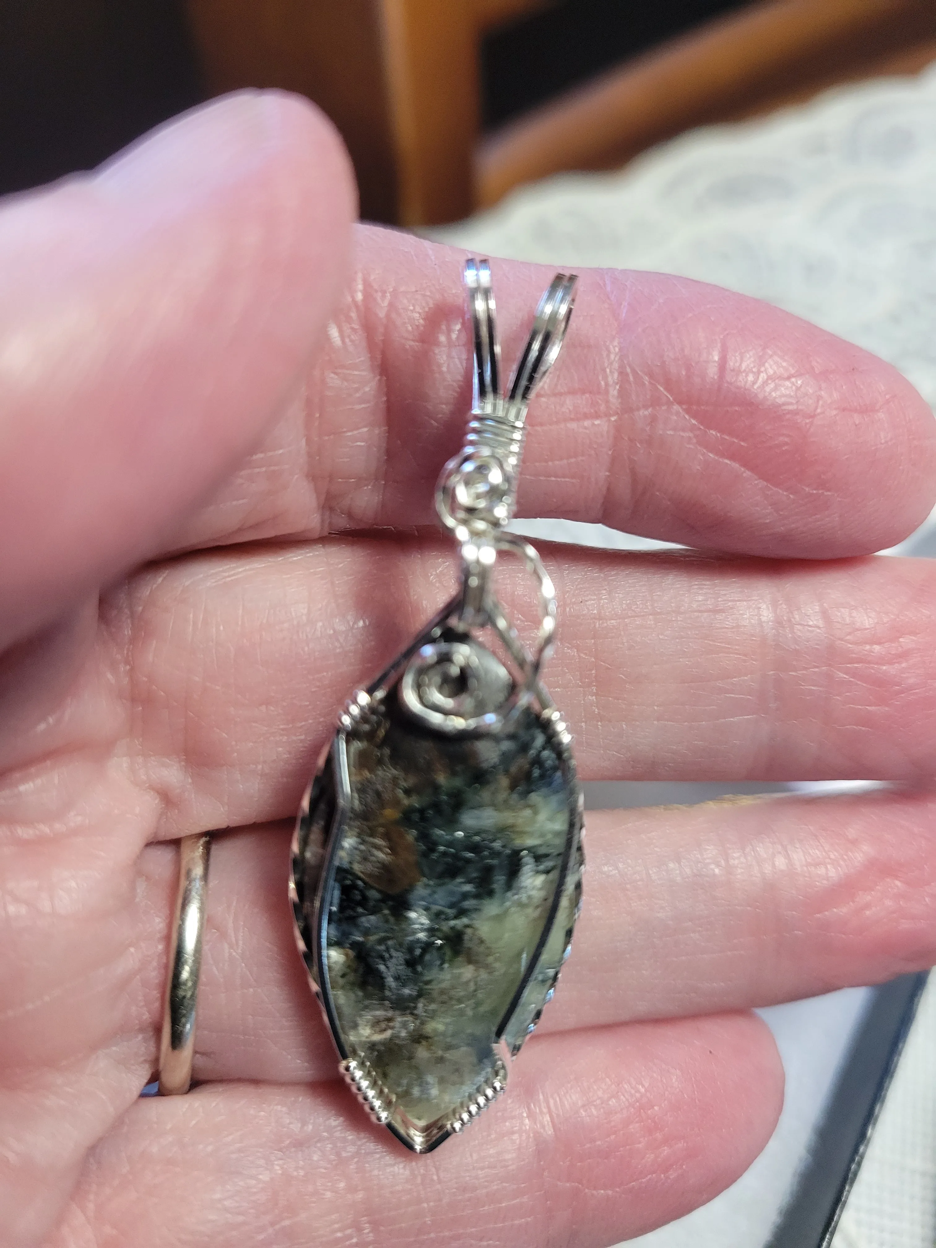Custom Cut Polished & Wire Wrapped Kyanite Willis Mt. VA Necklace/Pendant Sterling Silver