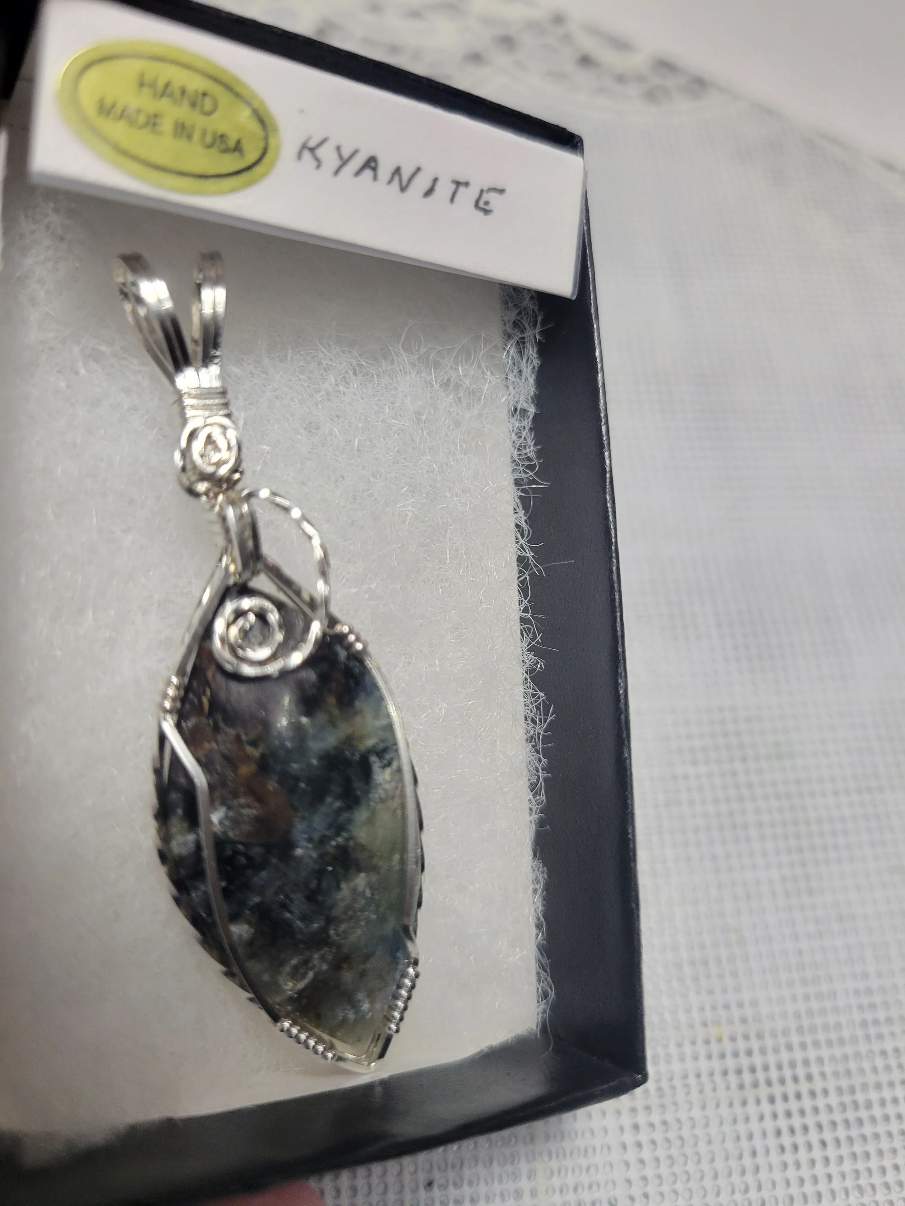 Custom Cut Polished & Wire Wrapped Kyanite Willis Mt. VA Necklace/Pendant Sterling Silver