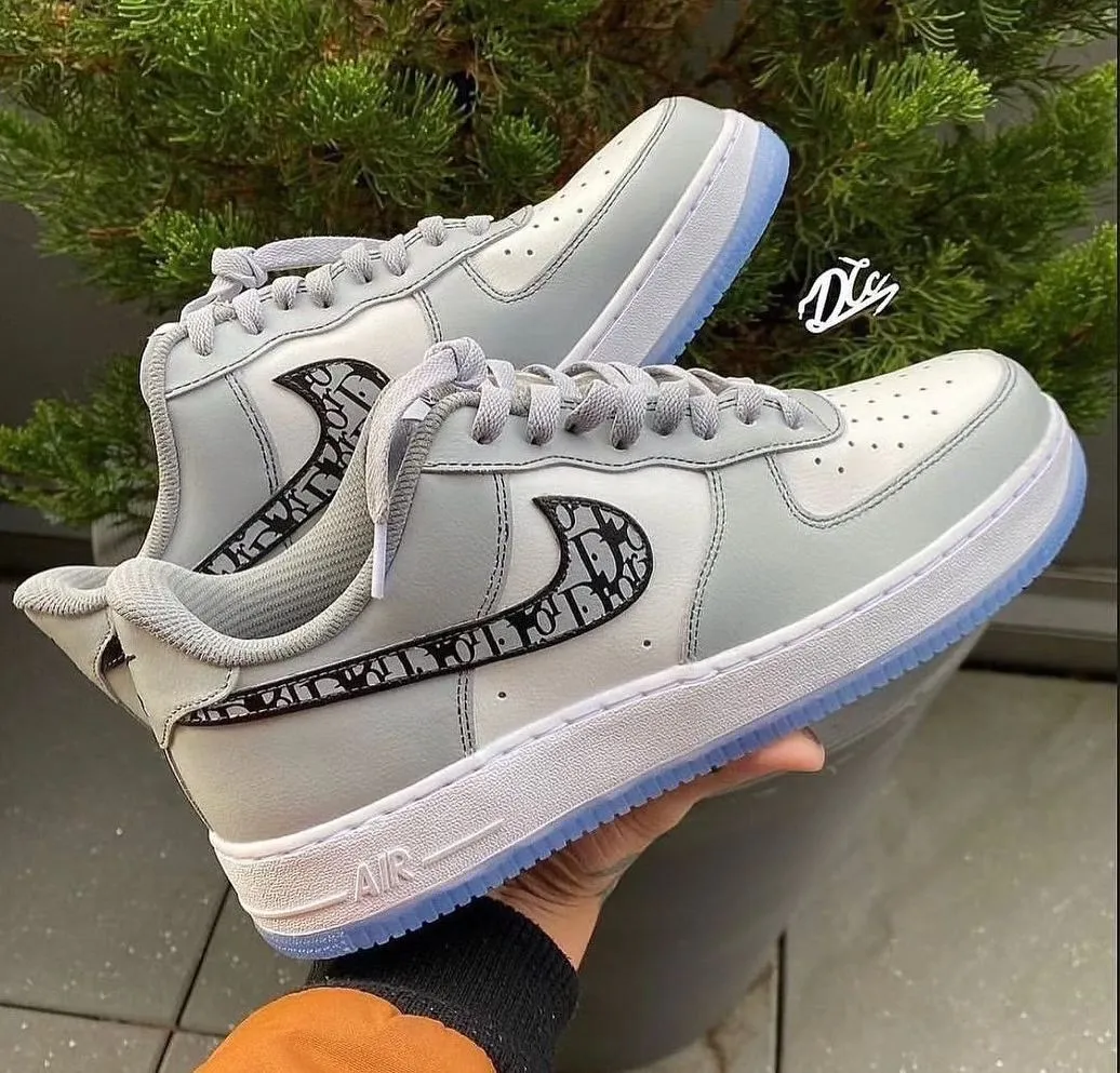 Dioor Logo Swoosh Gray Black Custom Air Force 1