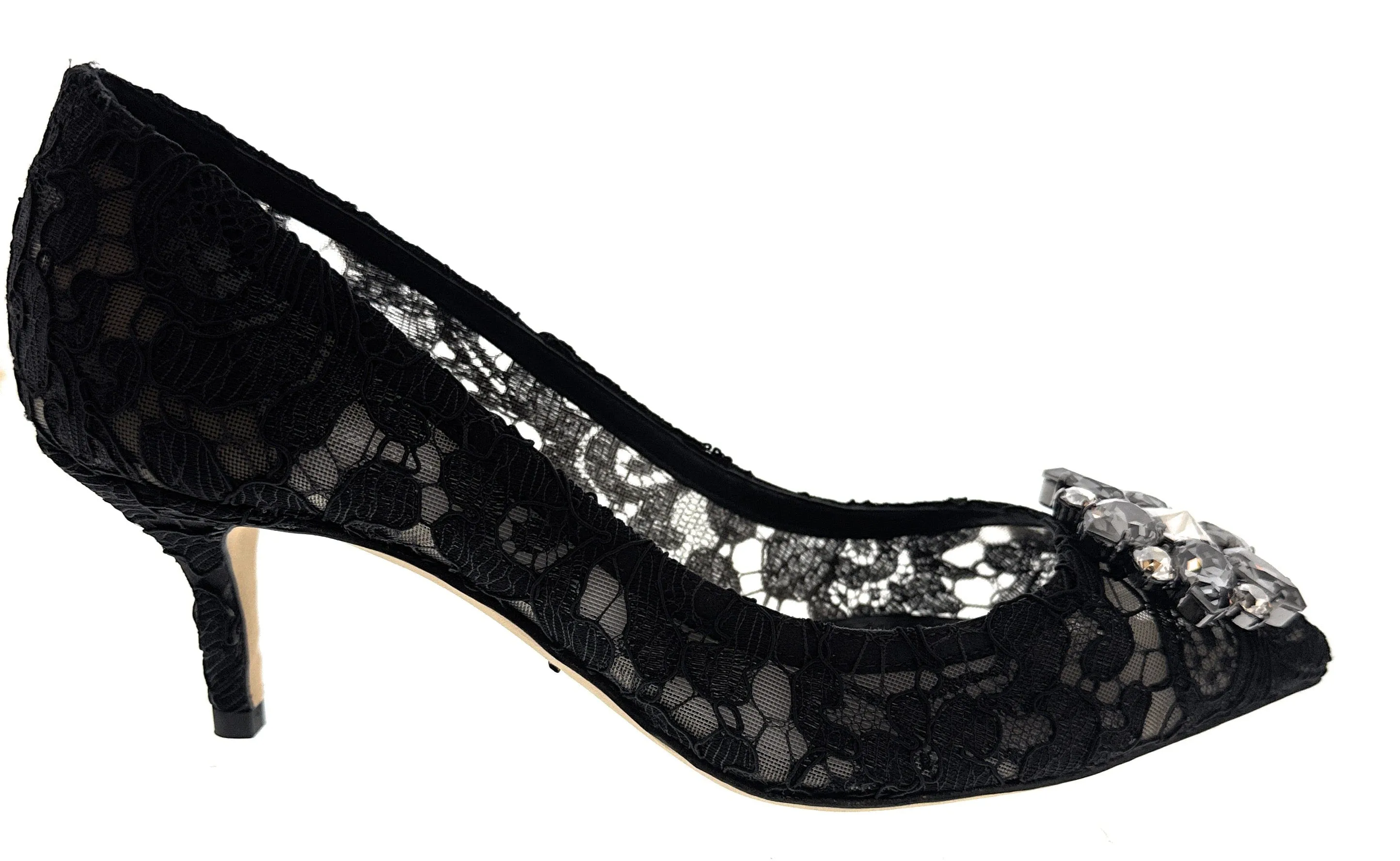 Dolce & Gabbana Black Floral Lace  Kitten Heels-EU36.5