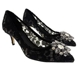 Dolce & Gabbana Black Floral Lace  Kitten Heels-EU36.5