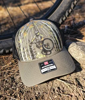 Park City Mountain Biker Trucker Hat - Hand Painted Aspen Forest Design