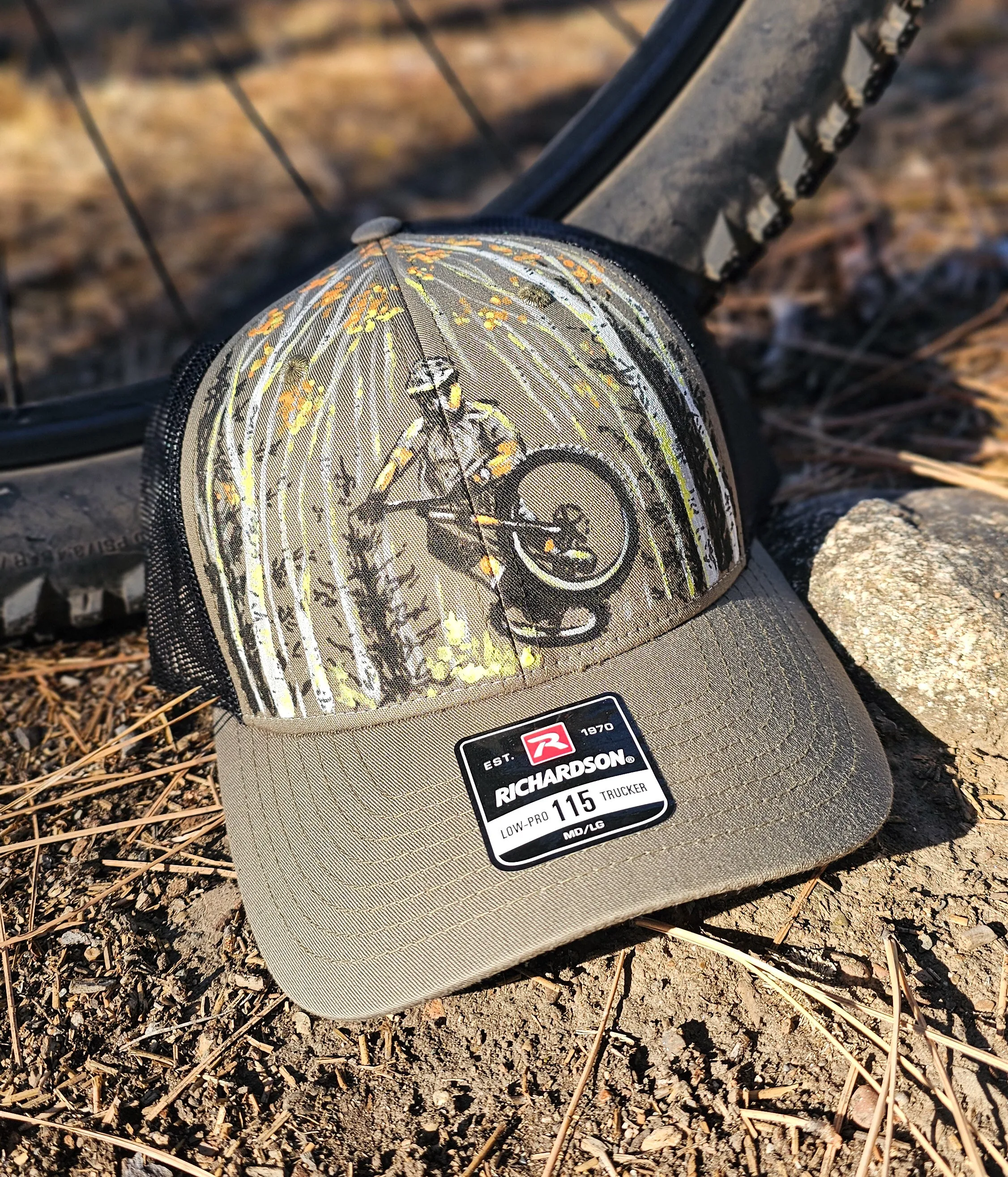 Park City Mountain Biker Trucker Hat - Hand Painted Aspen Forest Design
