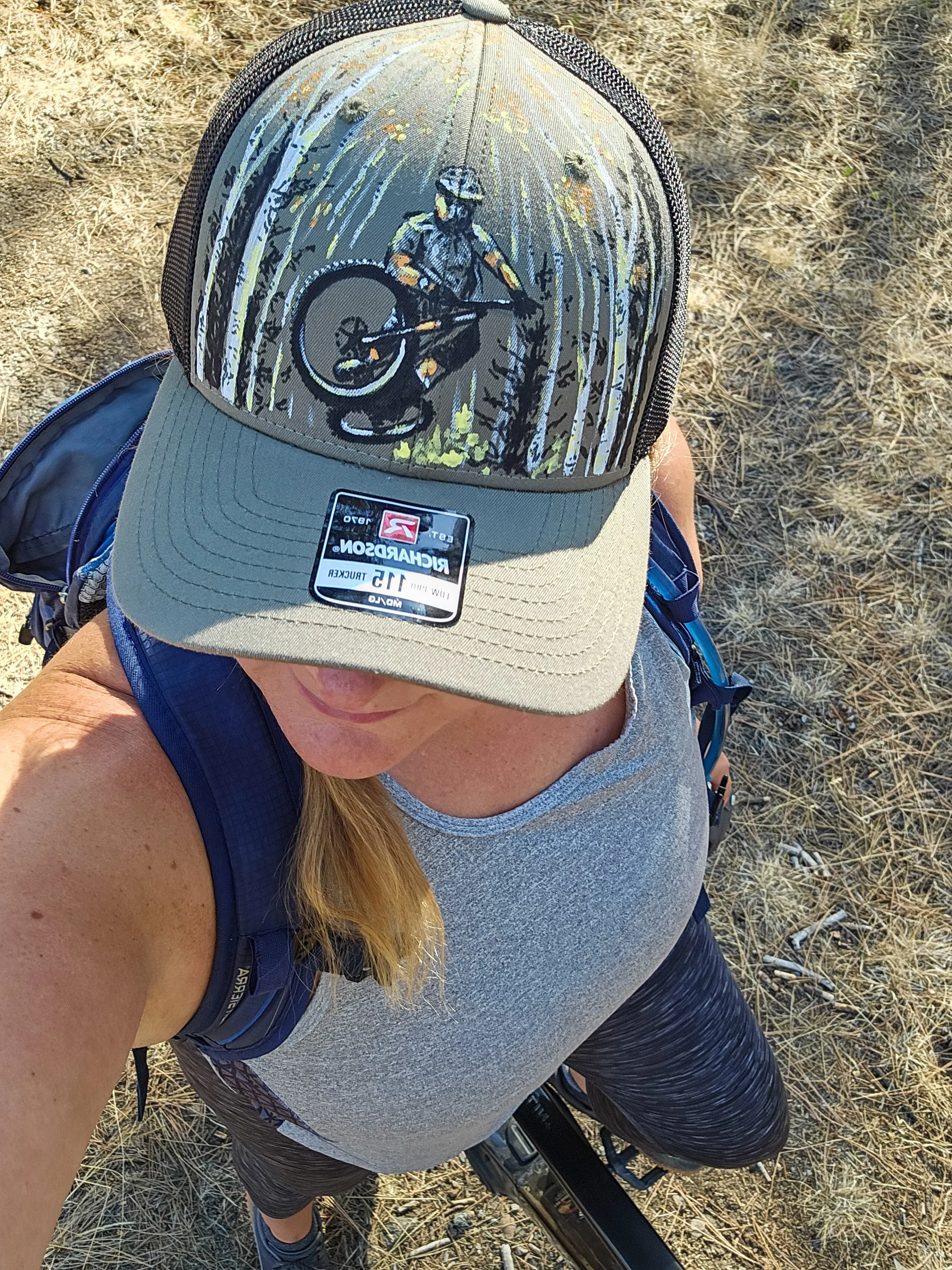 Park City Mountain Biker Trucker Hat - Hand Painted Aspen Forest Design