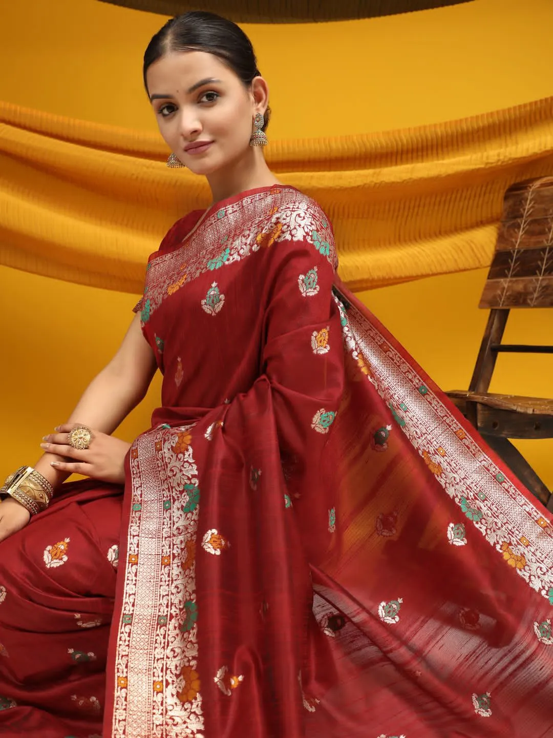 Party Wear Tussar Silk Weaving Saree