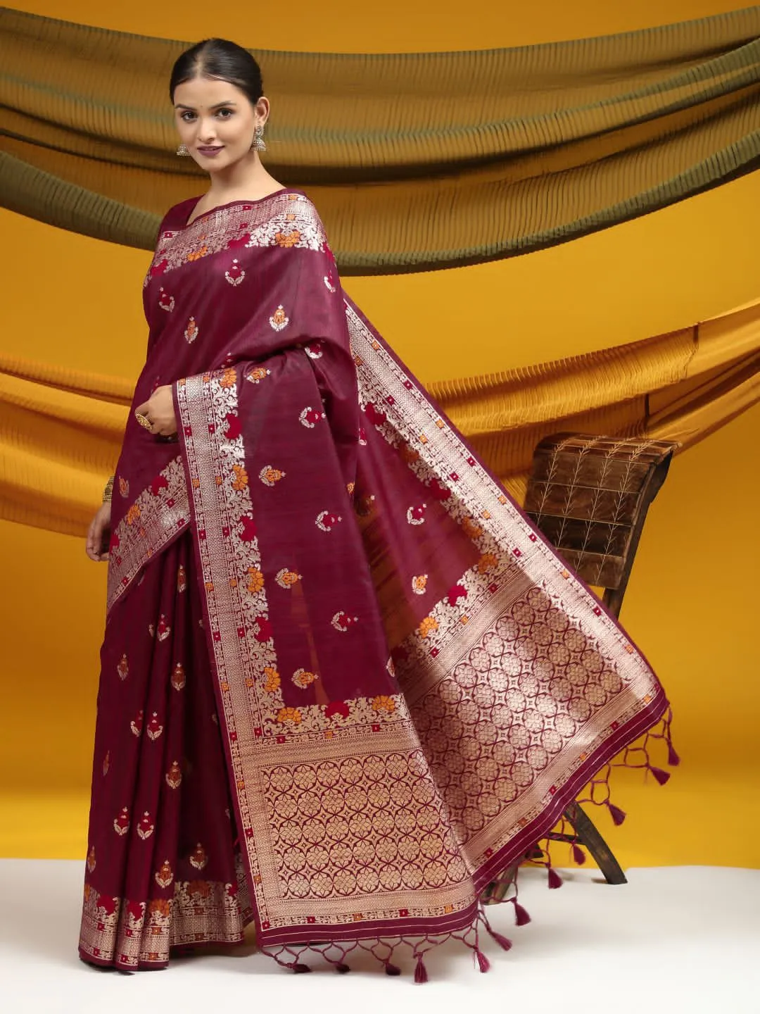 Party Wear Tussar Silk Weaving Saree
