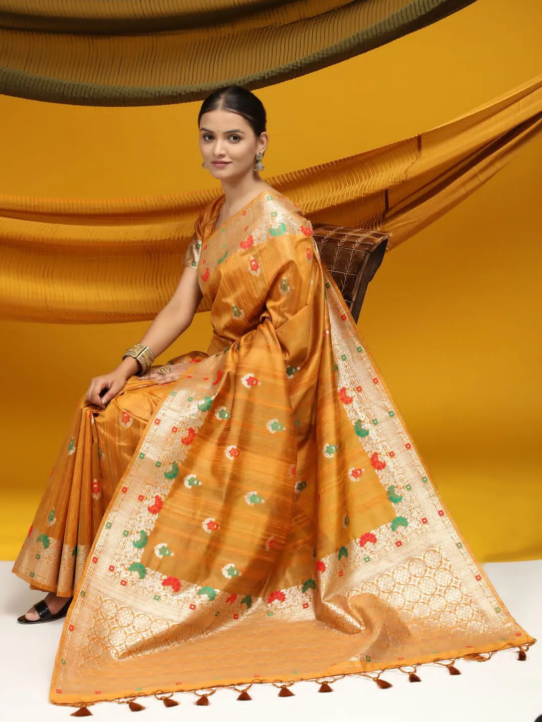 Party Wear Tussar Silk Weaving Saree