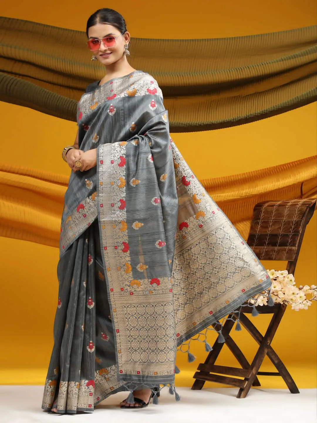 Party Wear Tussar Silk Weaving Saree