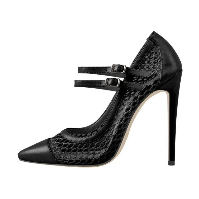 Pointed Toe Thin Heels Mesh Pumps Shoes