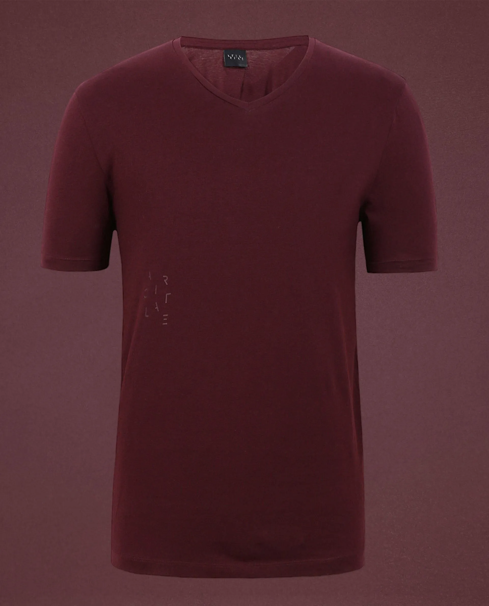 Rare Rabbit Articale Men's Cleok Maroon Solid V-Neck Relaxed Fit Half Sleeves T-Shirt