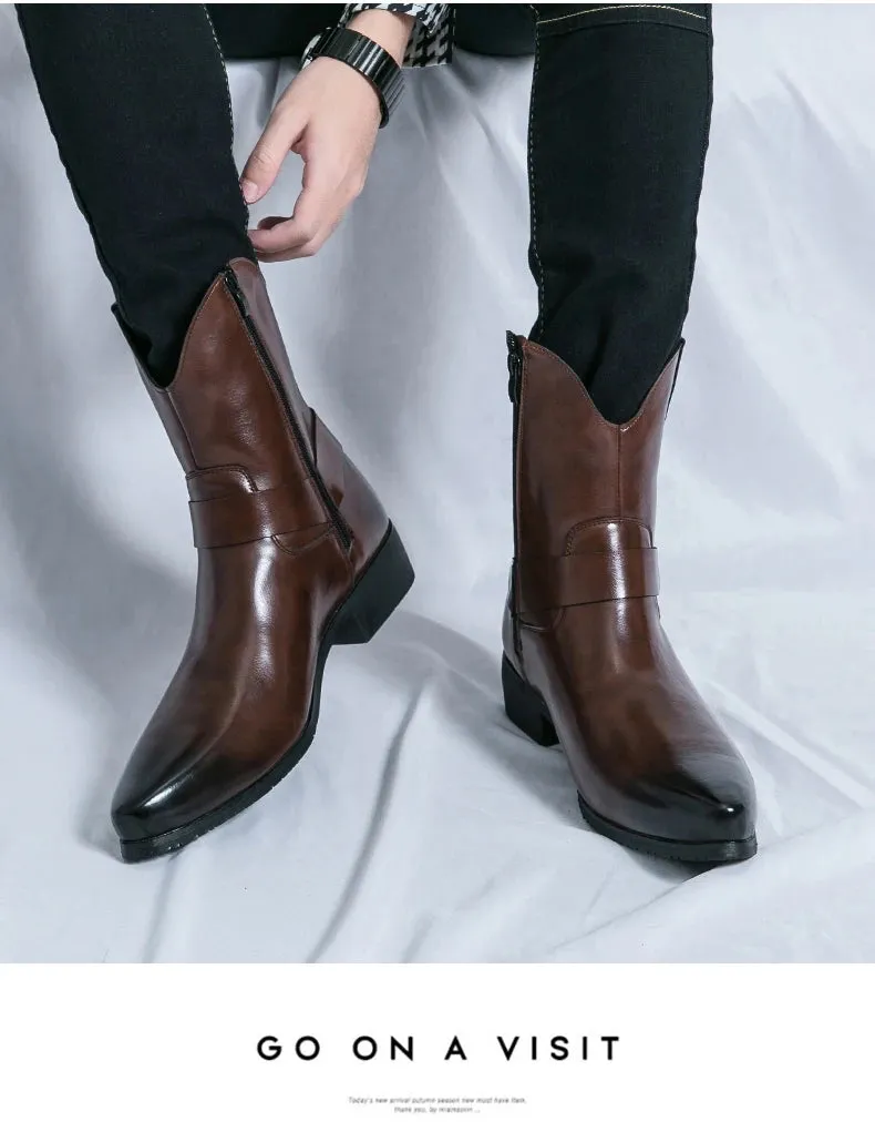 Riley Classy Harness Cowboy leather pointy boots Chelsea boots